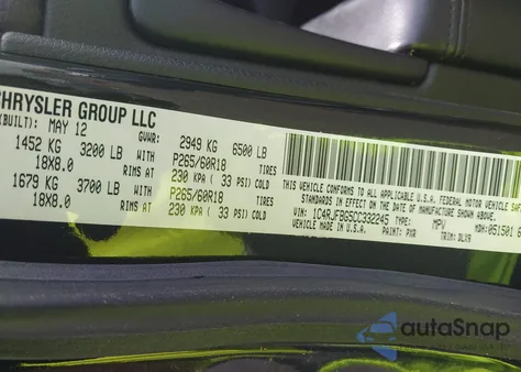 2012 Jeep Grand Cherokee Limited z USA, uszkodzony, nr VIN 1C4RJFBG5CC332245